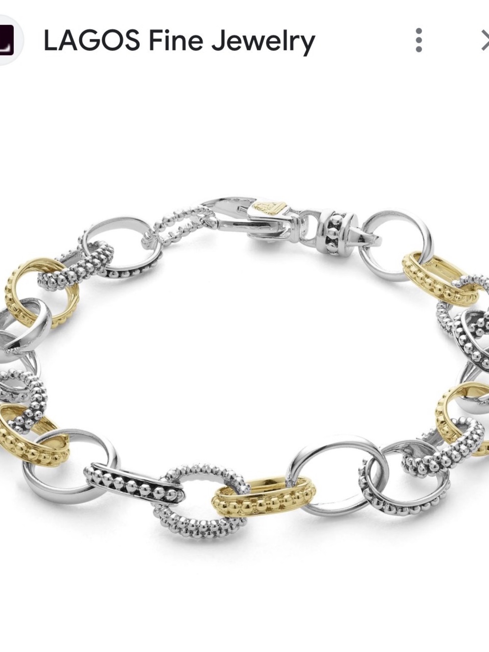 New Designer LAGOS caviar Two-Tone Link Bracelet in Silver & 18k Gold $3400